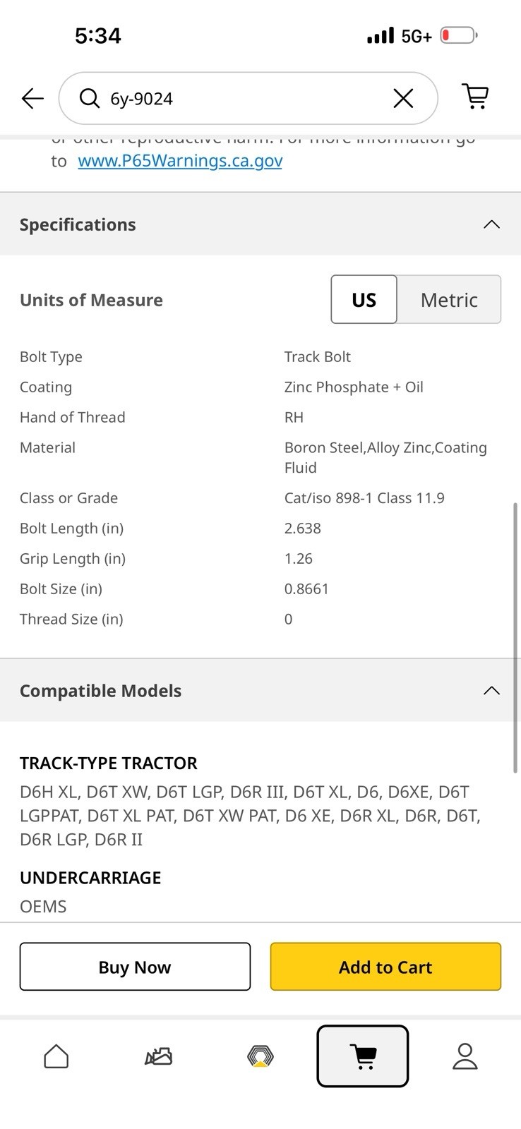 Caterpillar 6Y-9024 & 9W-4381 Track Bolt’s D6R D6T 325C 330B 330C 330D 345D