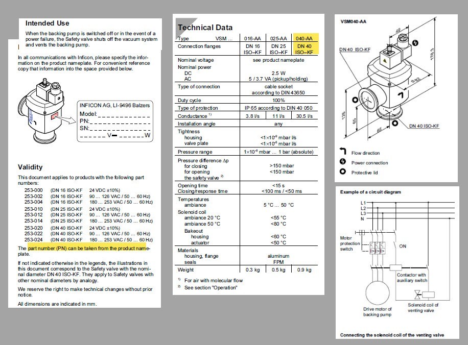 Inficon Safety Valve, Model VSM040