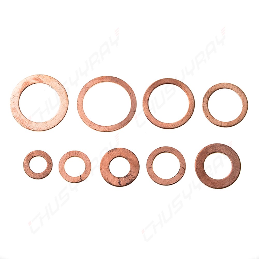 200PC M5-m14 Copper Washers Gasket Set Flat Ring Seal Kit With Plastic Box