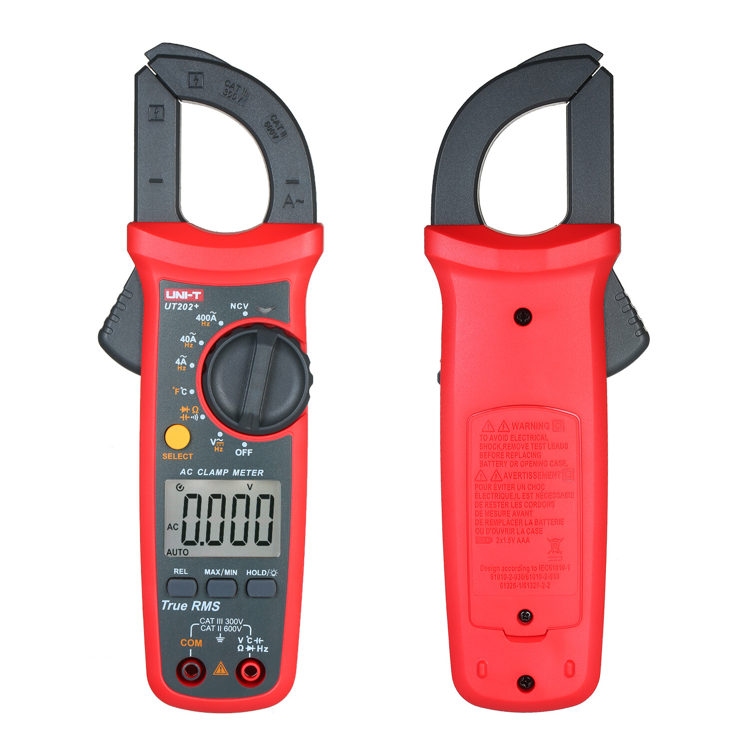 UNI-T UT202+ T-RMS Digital Clamp Meter AC DC NCV Multimeter OHM Cap Temp Tester