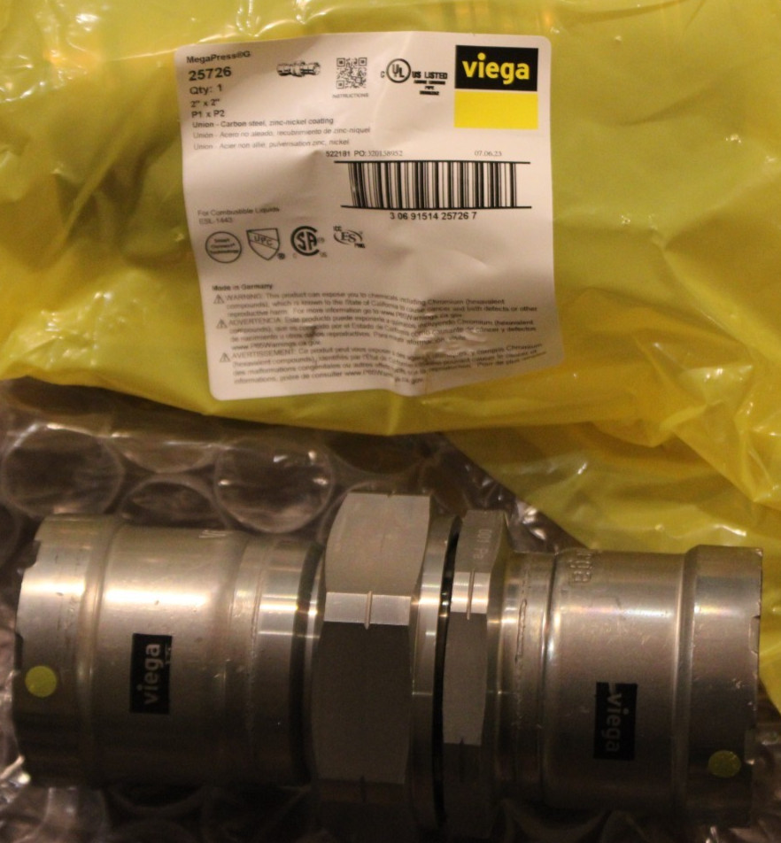 Viega 25726 – MegaPress 2″ x 2″ P X P Union Carbon Steel Press Fitting