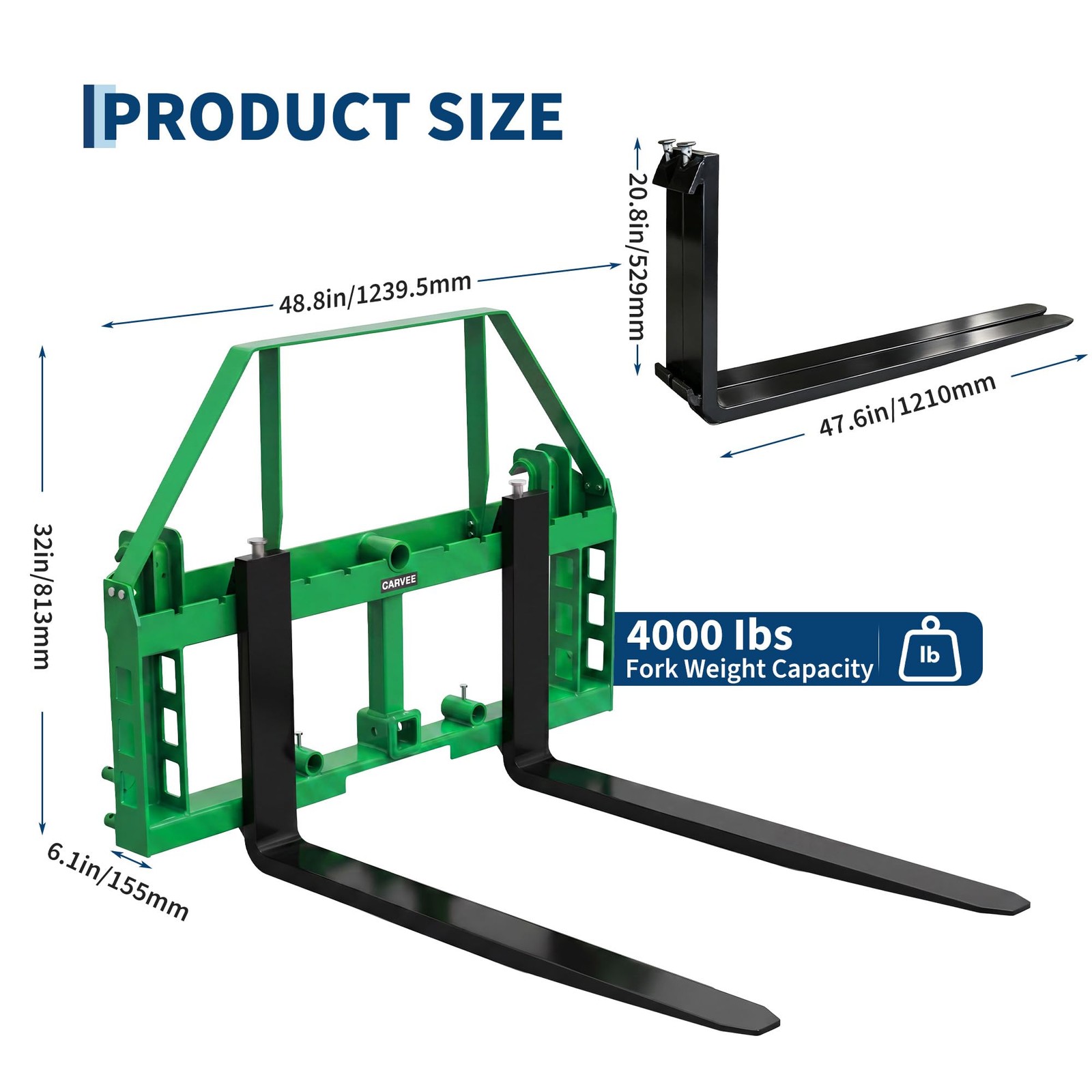 4000 LBS Pallet Fork Frame w/48″ Fork Blades JD Tractors 49″ Skid Steer Pallet