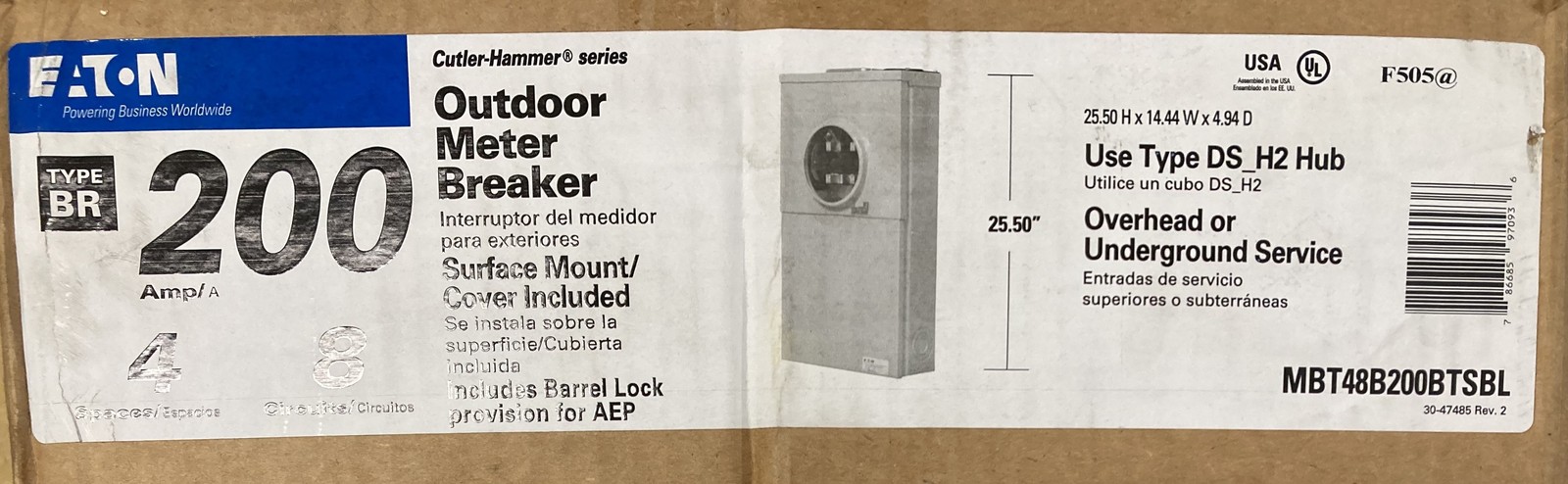 New Genuine Eaton MBT48B200BTSBL Outdoor Meter Breaker BR Type 200 Amp 4sp 8ci
