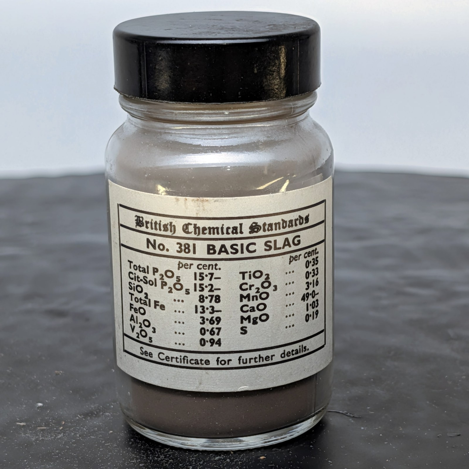 British Chemical Standards 381 Basic Slag+Reference Material Partial Jar â