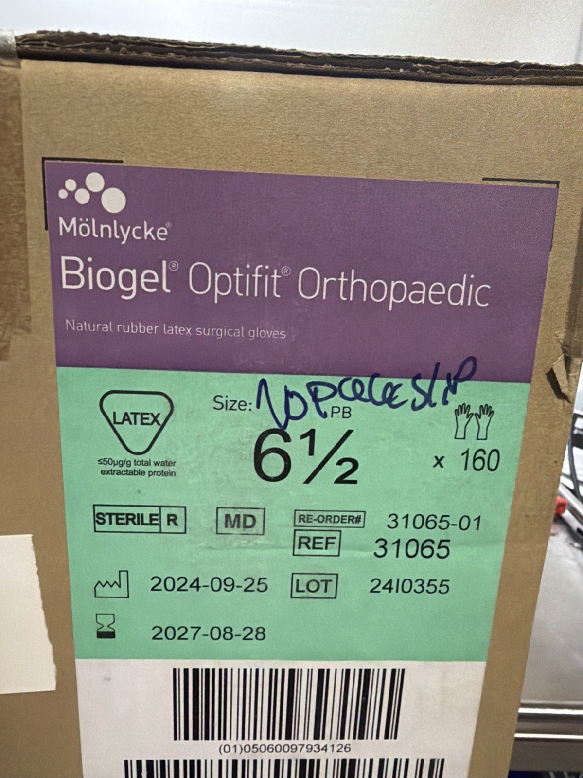 Mölnlycke Biogel Optifit Orthopaedic 31065 Surgical Gloves 6.5 160 Pairs
