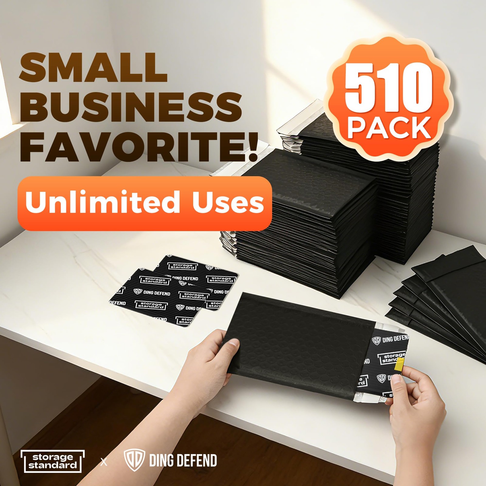 510-Pack Bubble Mailer 4” x 8” – Self-Sealing 4×8 inches, Black – 510 Pack