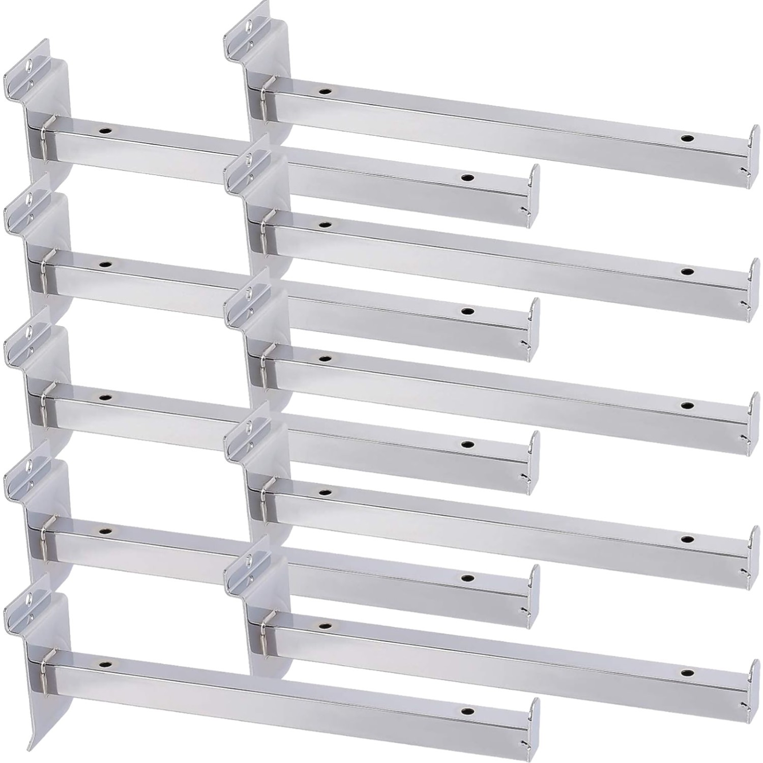Zeonhak 10 Pc 10 Inch Silver Slatwall Shelf Brackets Heavy Duty Metal