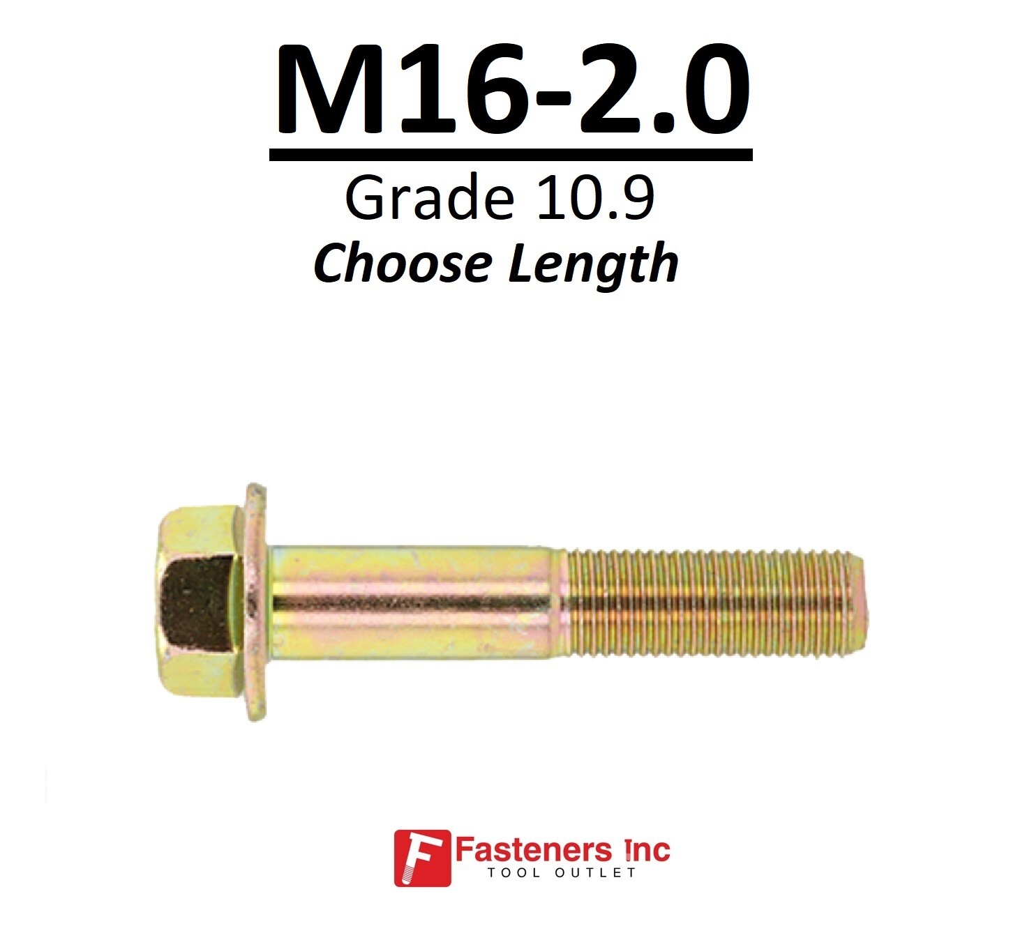M16-2.0 x (Choose Length) Grade 10.9 Metric Flange Bolts Yellow Zinc Hardened