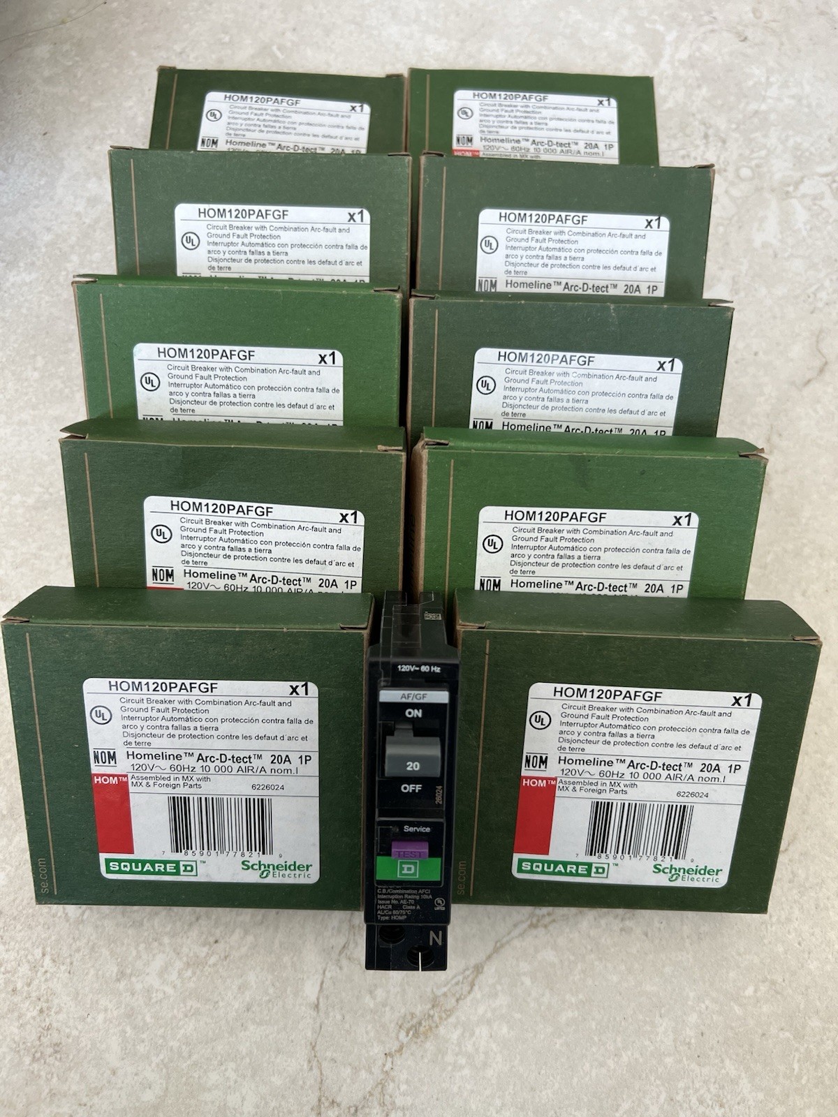 10x Square D Hom120PAFGF Hom120pdf QO120PAFGF Circuit Breaker 20A 1-Pole 120V