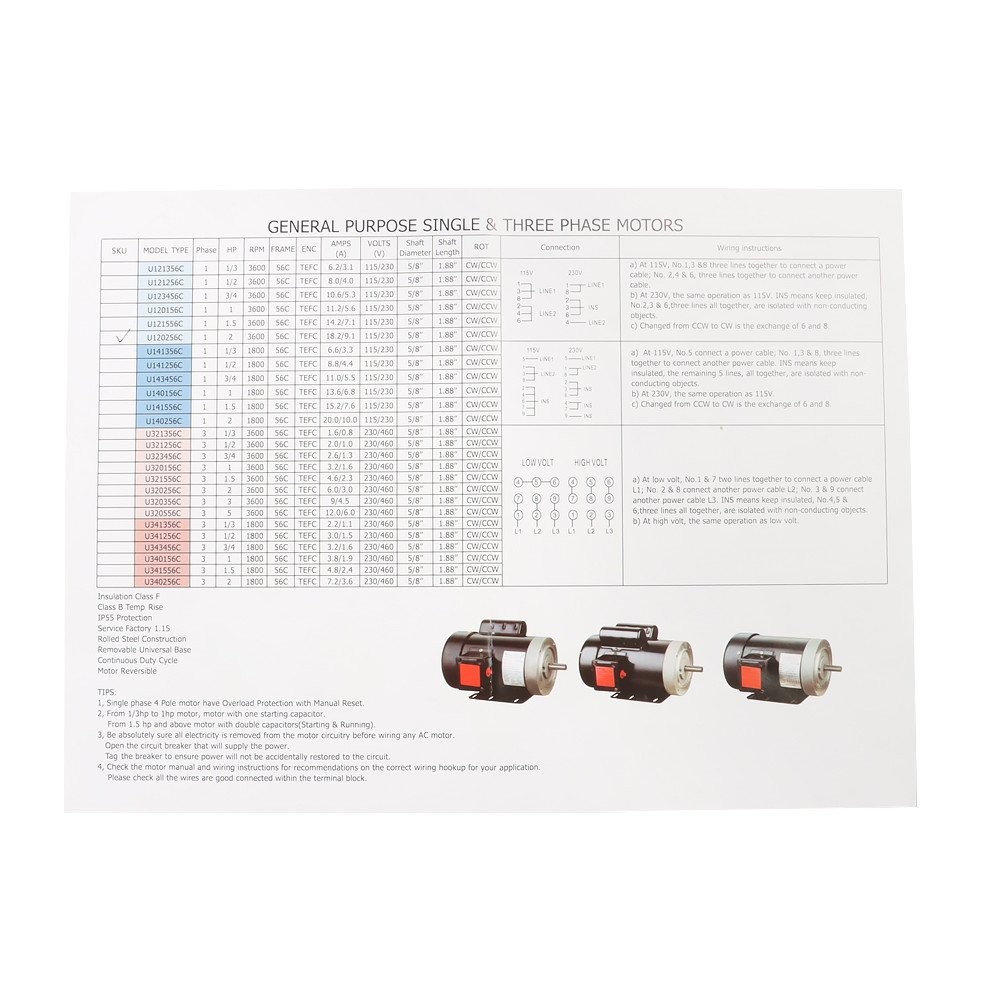 2HP 115/230V General Purpose Motor 3450RPM Electric Motor 56C Single Phase New