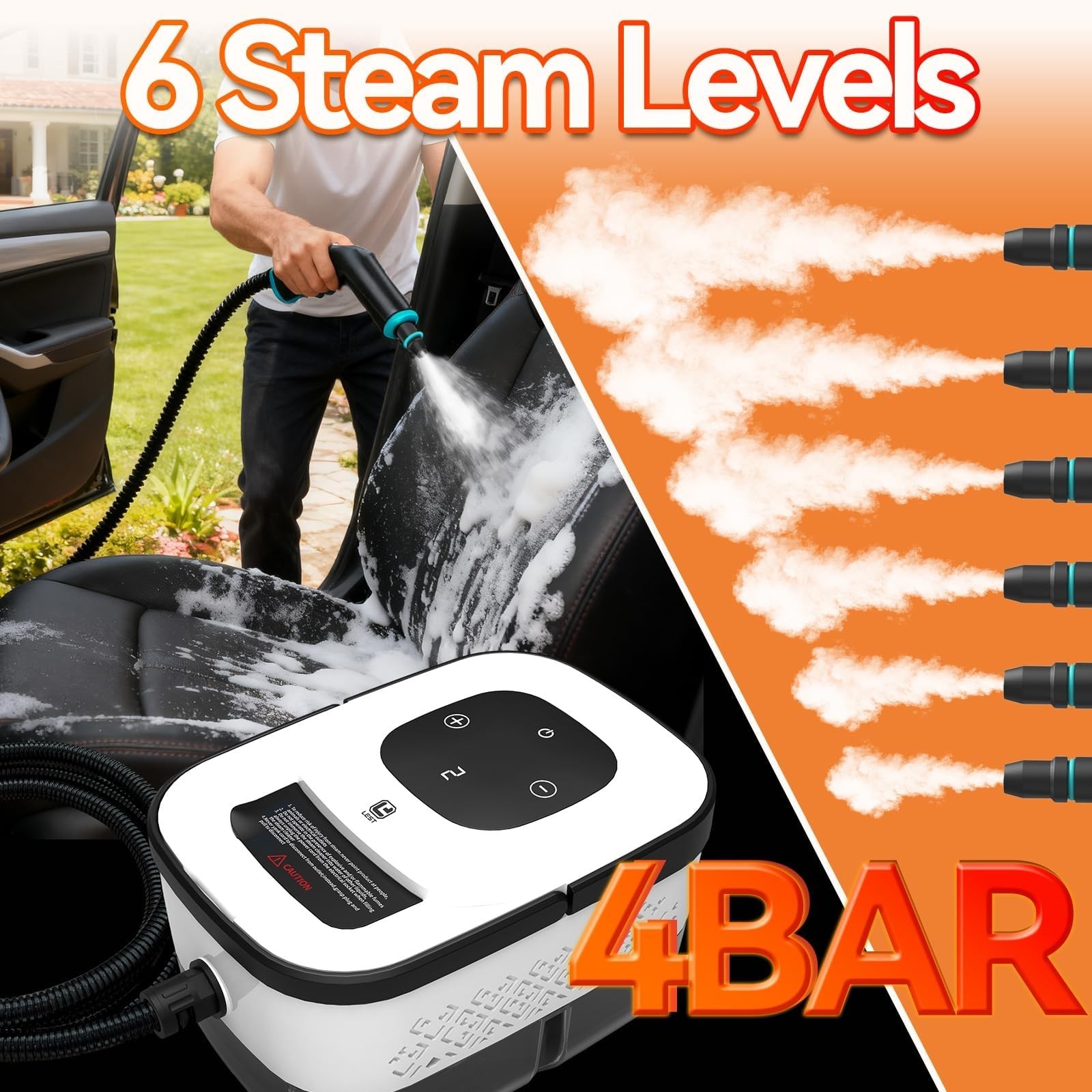 2500W Handheld Steam Cleaner, 6-Speed Portable Steamer with Large Tank & 10 A…