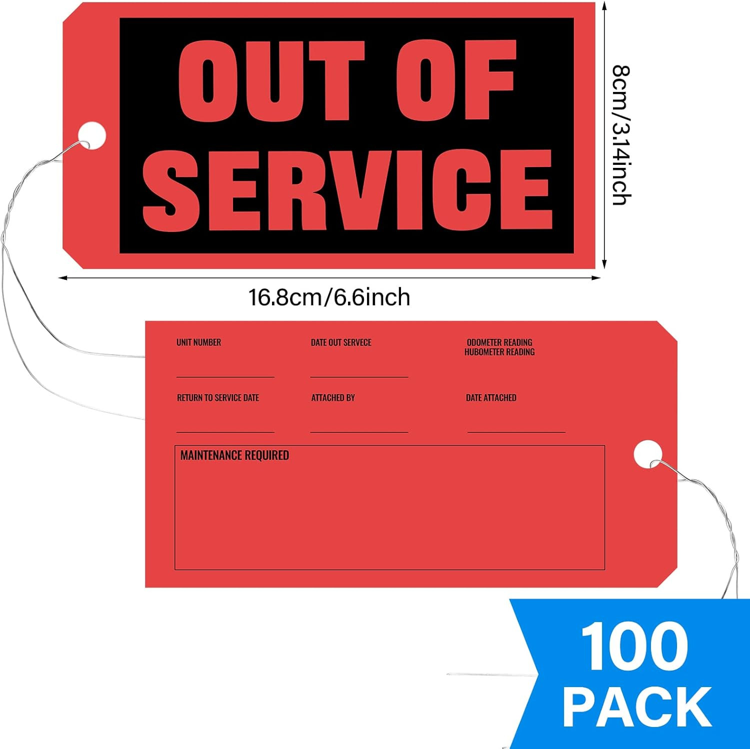 Out of Service Tags 6.22 X 3.15 Inches Maintenance Required Red Tags with 12 Inc