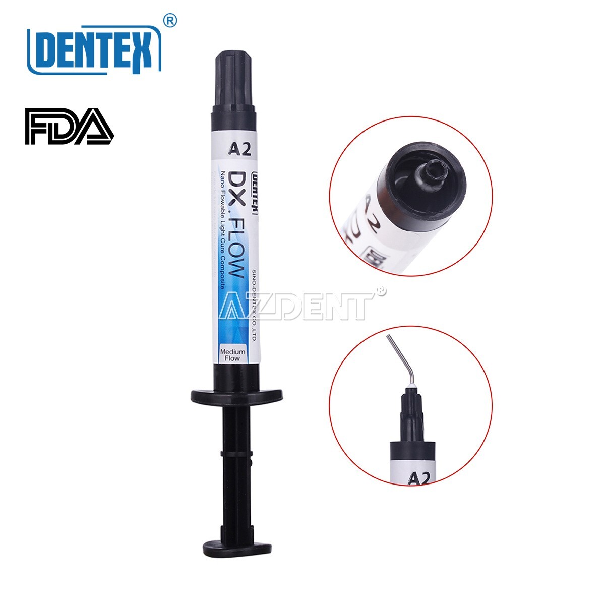Dental DX.FLOW DENTEX Flowable Medium Flow Light Cure Composite Resin 3g/Kit A2