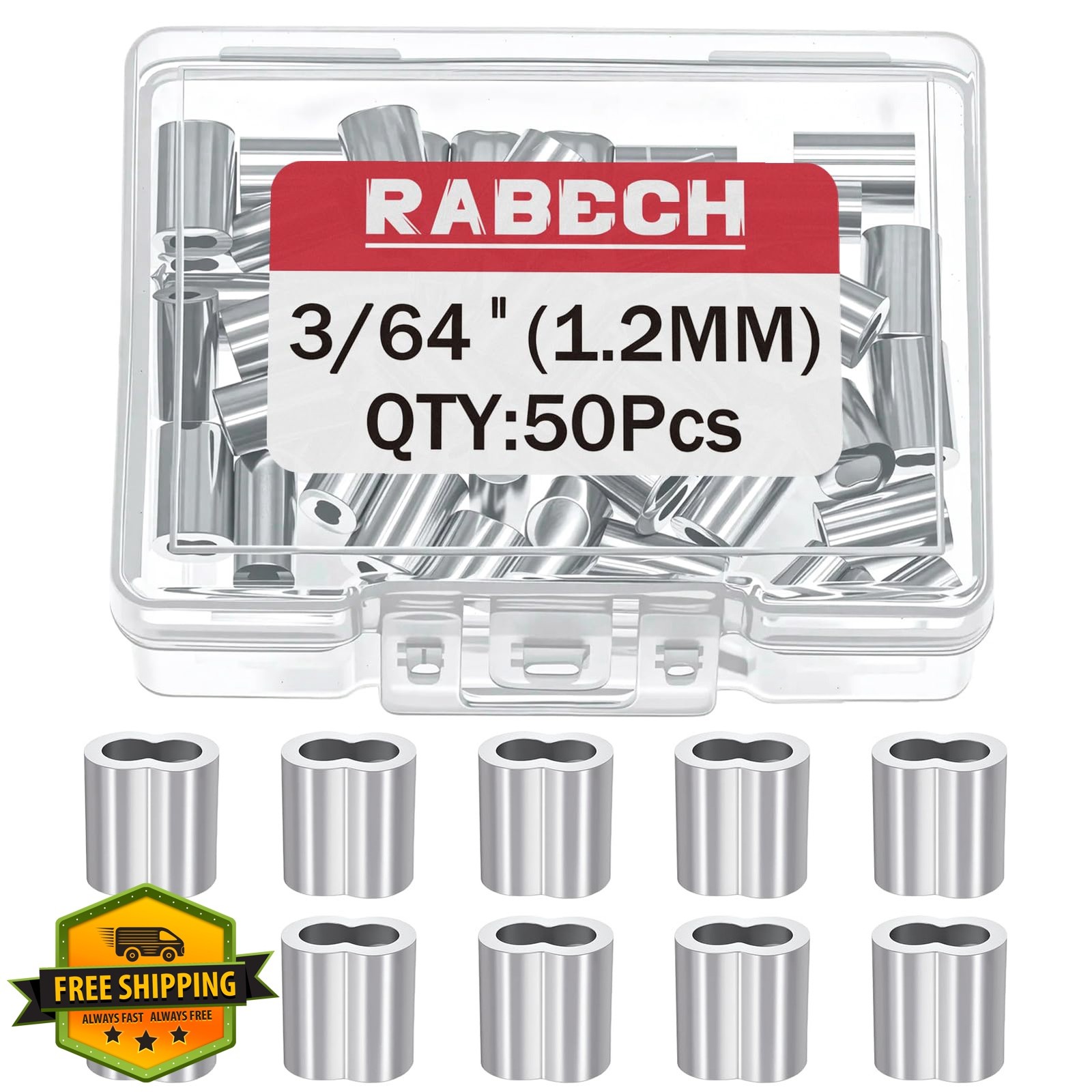RABECH 3/64″ Aluminum Crimping Loop Sleeves 50pcs