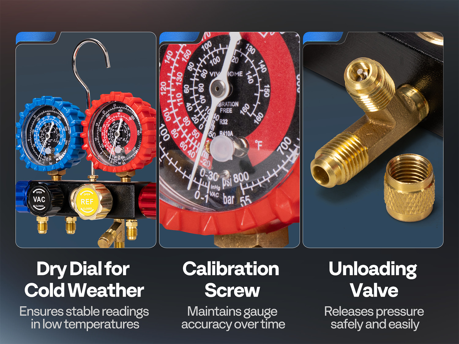 HVAC 4 Way Manifold Gauge Set with R134a R1234yf Quick Couplers and Can Taps