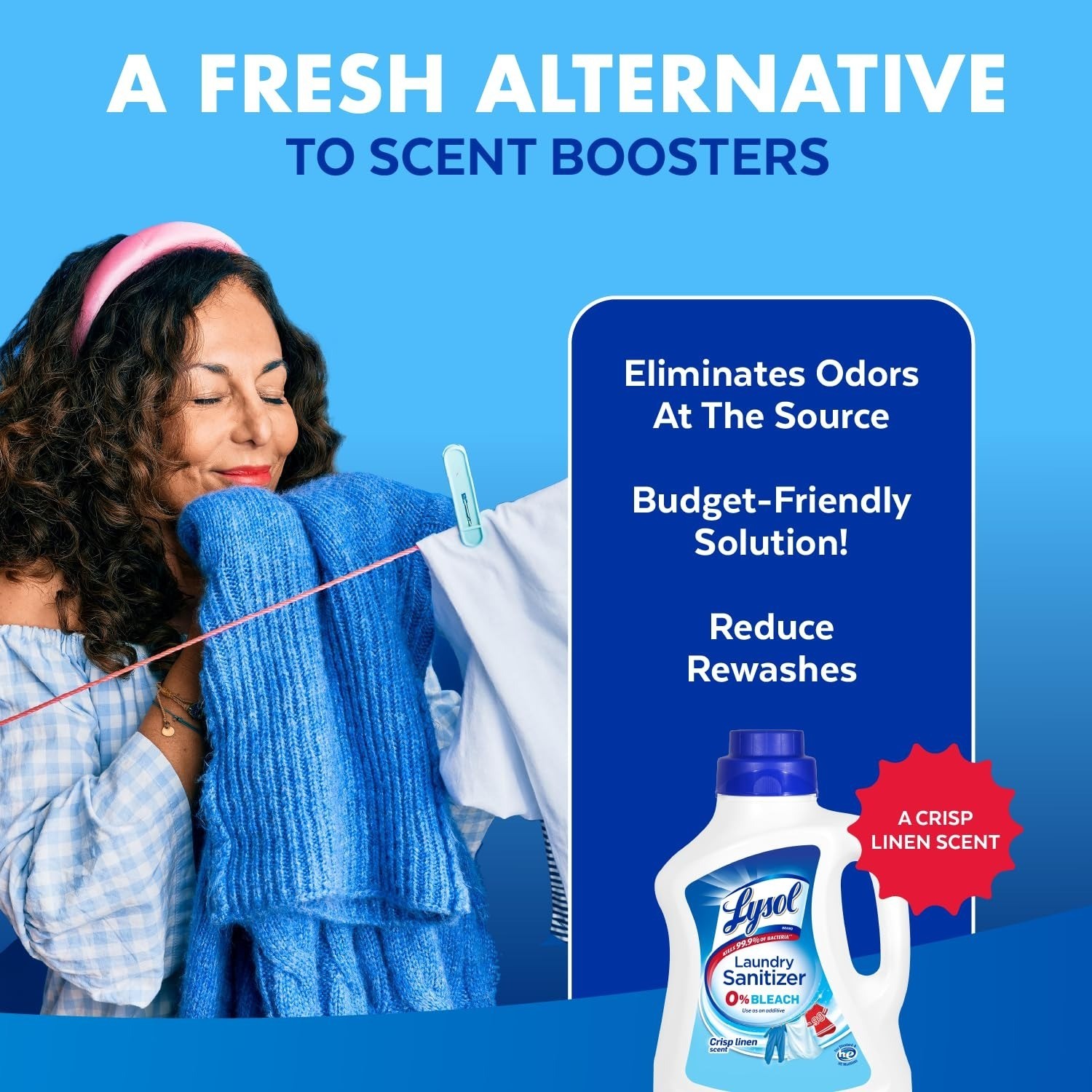 Lysol Laundry Sanitizer Additive Odor Eliminator Crisp Linen 90 fl oz