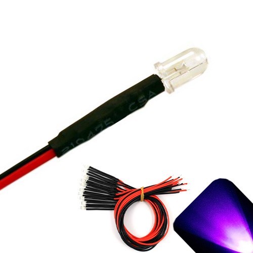 100 x Pre wired 12v 5mm UV Purple LEDs Prewired 12 volt LED 10v 11v 13v 14v 15v