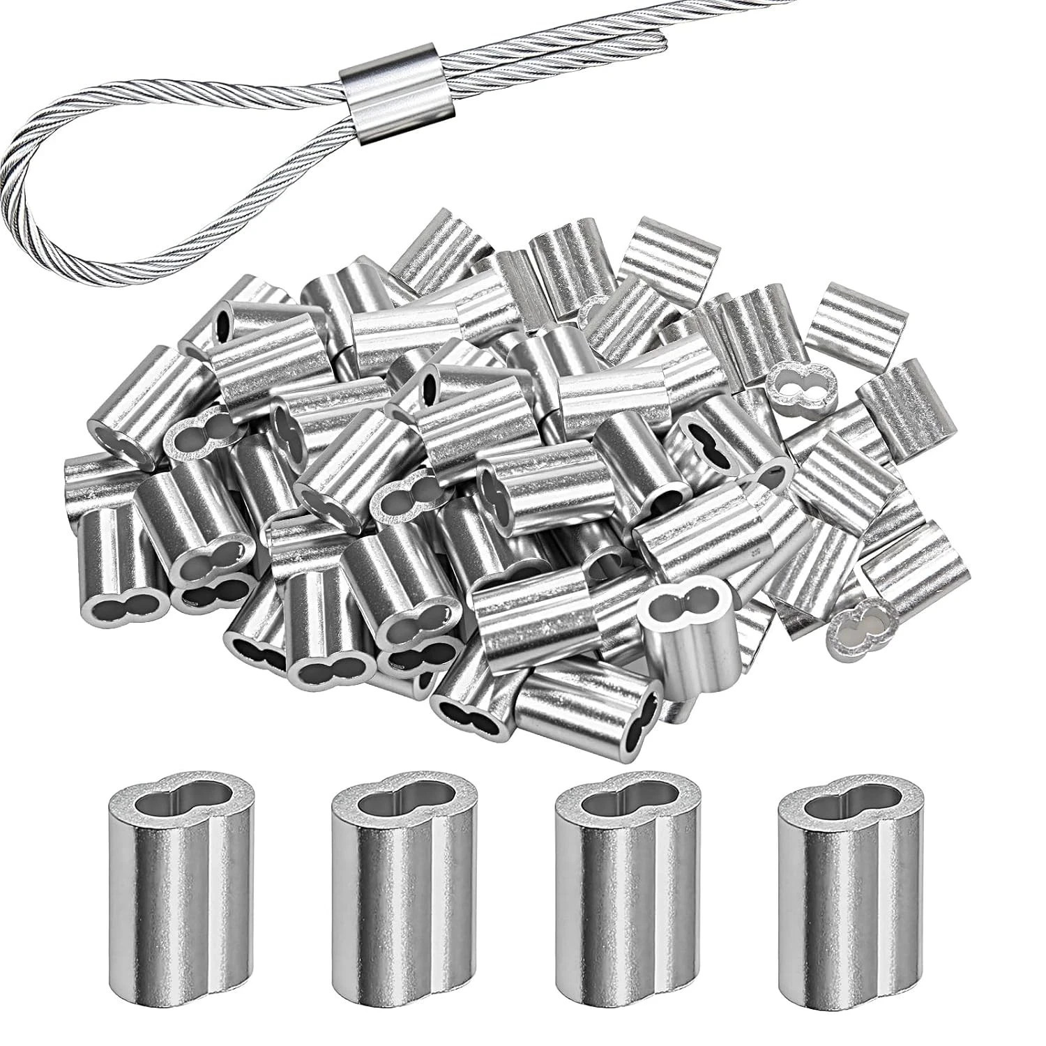 1/8″ (3Mm) Aluminum Crimping Loop Sleeve for Wire Rope, Cable Ferrule (100Pcs)