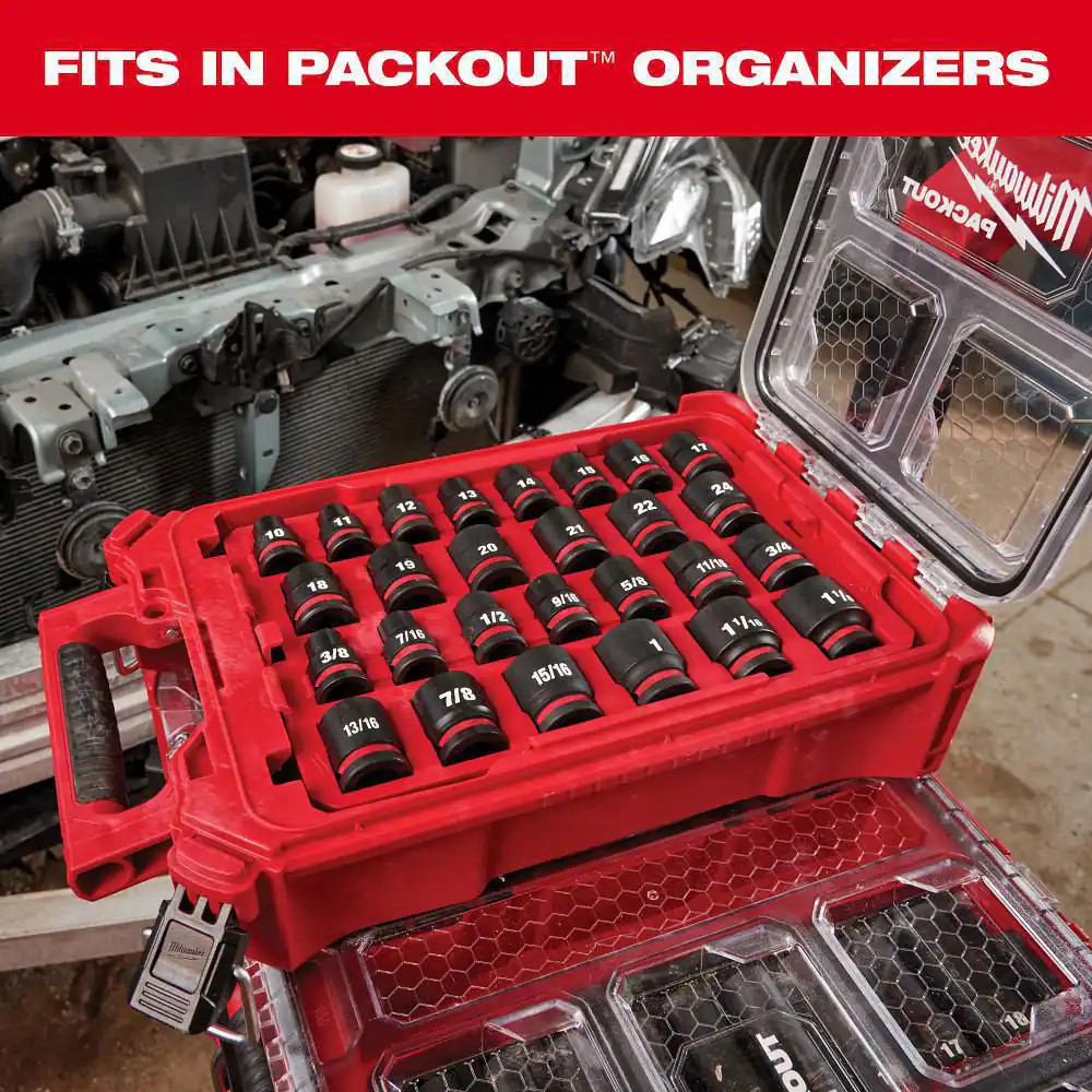 SHOCKWAVE Impact Duty 1/2″ Drive Metric Deep Well PACKOUT Socket Set (16-Piece)