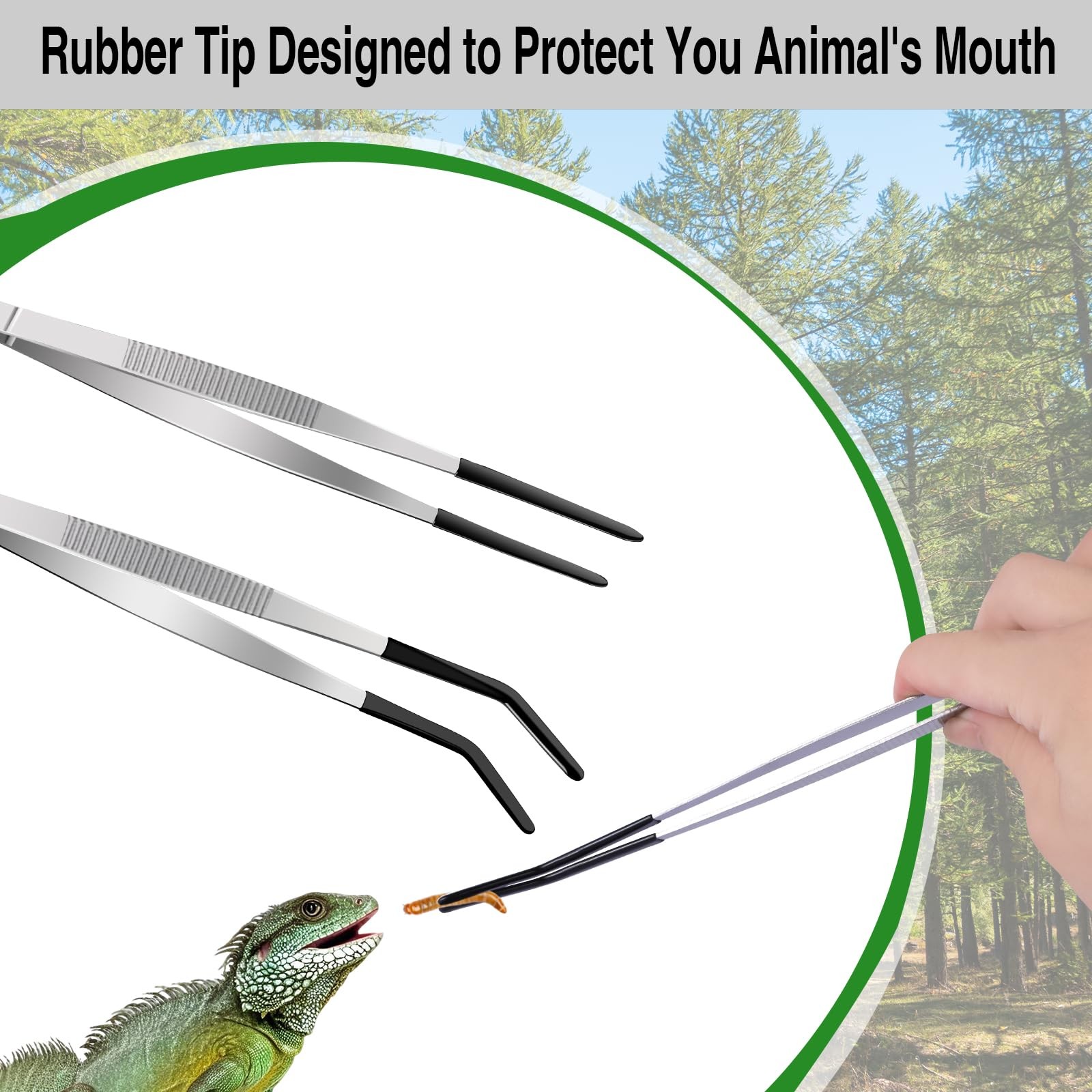Long Feeding Tongs Stainless Steel 2PCS 11.8 Inch Rubber Tip Reptile Aquarium Tw