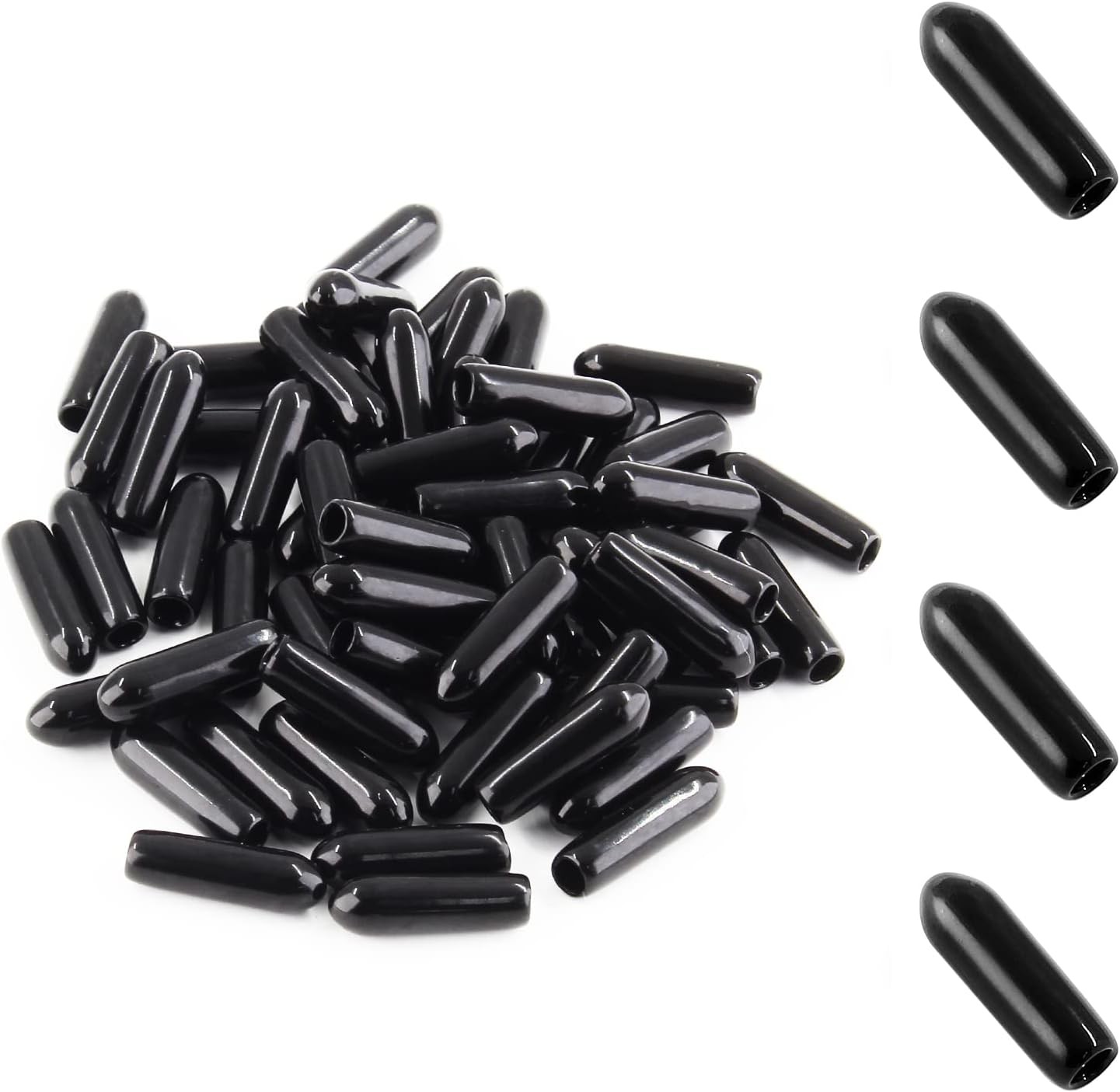 60PCS Round Rubber End Caps 1/8 inch/3mm Screw Thread inch (3mm), Black