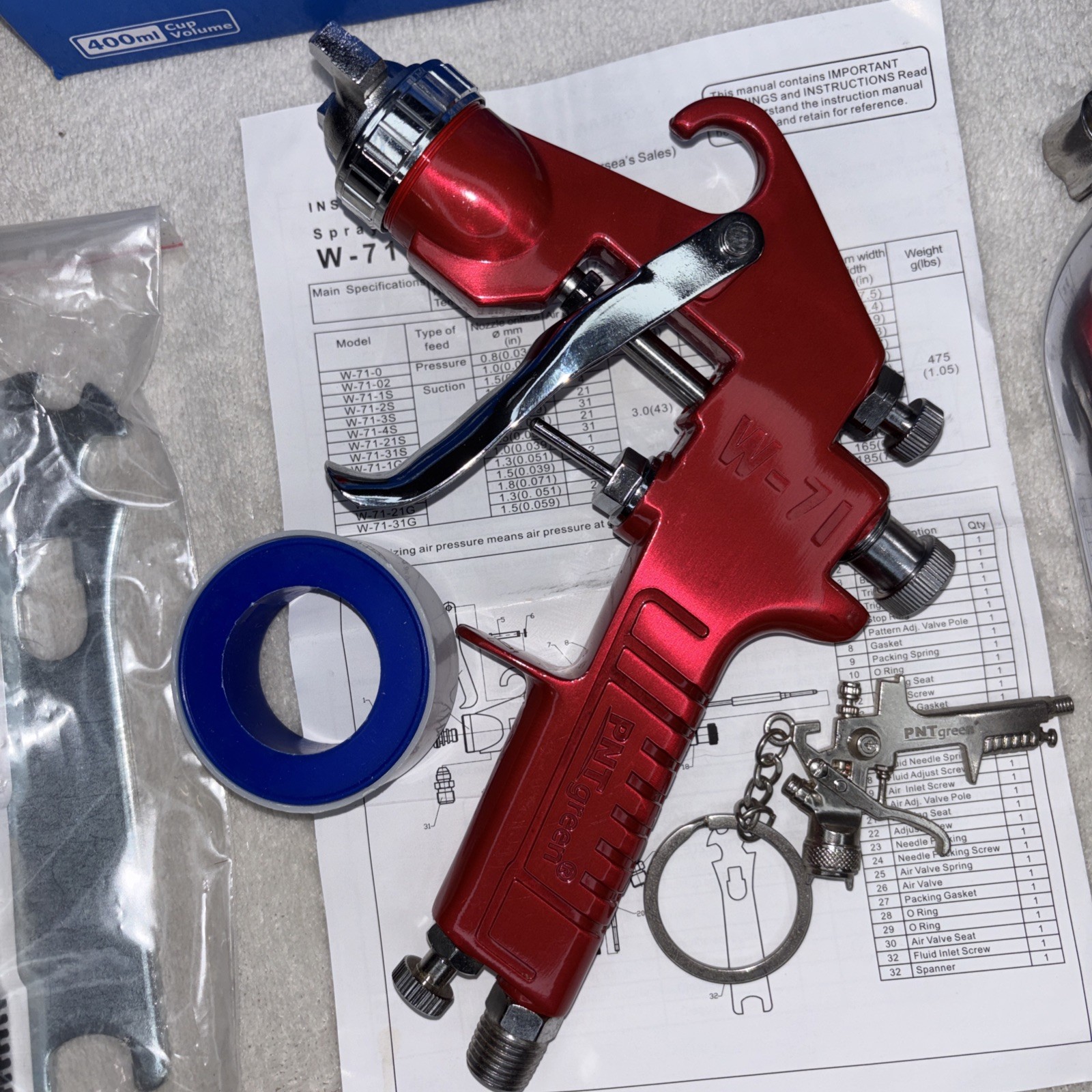 PNTgreen W-71G HVLP Gravity Feed Spray Gun 1.5mm Nozzle 400ml Cup Automotive