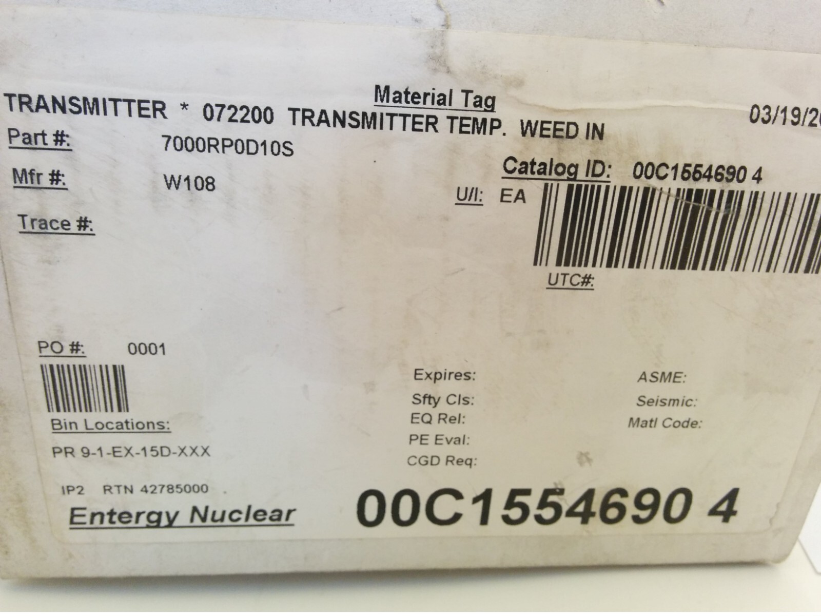 WEED INSTRUMENTS 7000RP0D10S TEMPERATURE TRANSMITTER, 100 OHM 40VDC, NIB