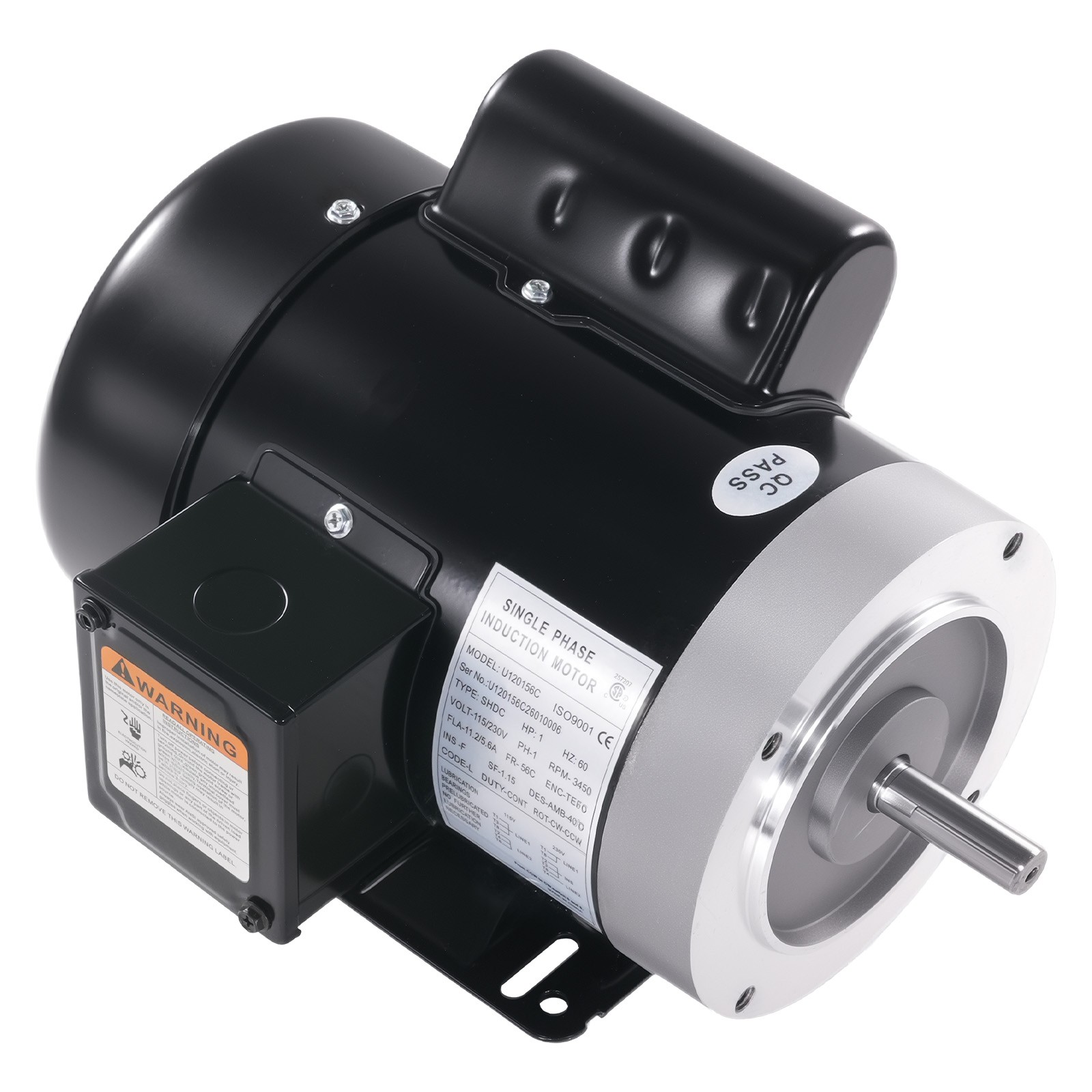 1HP Electric Motor 3450RPM AC115V/230V 56C Frame 1-Phase 5/8″ Keyed Shaft