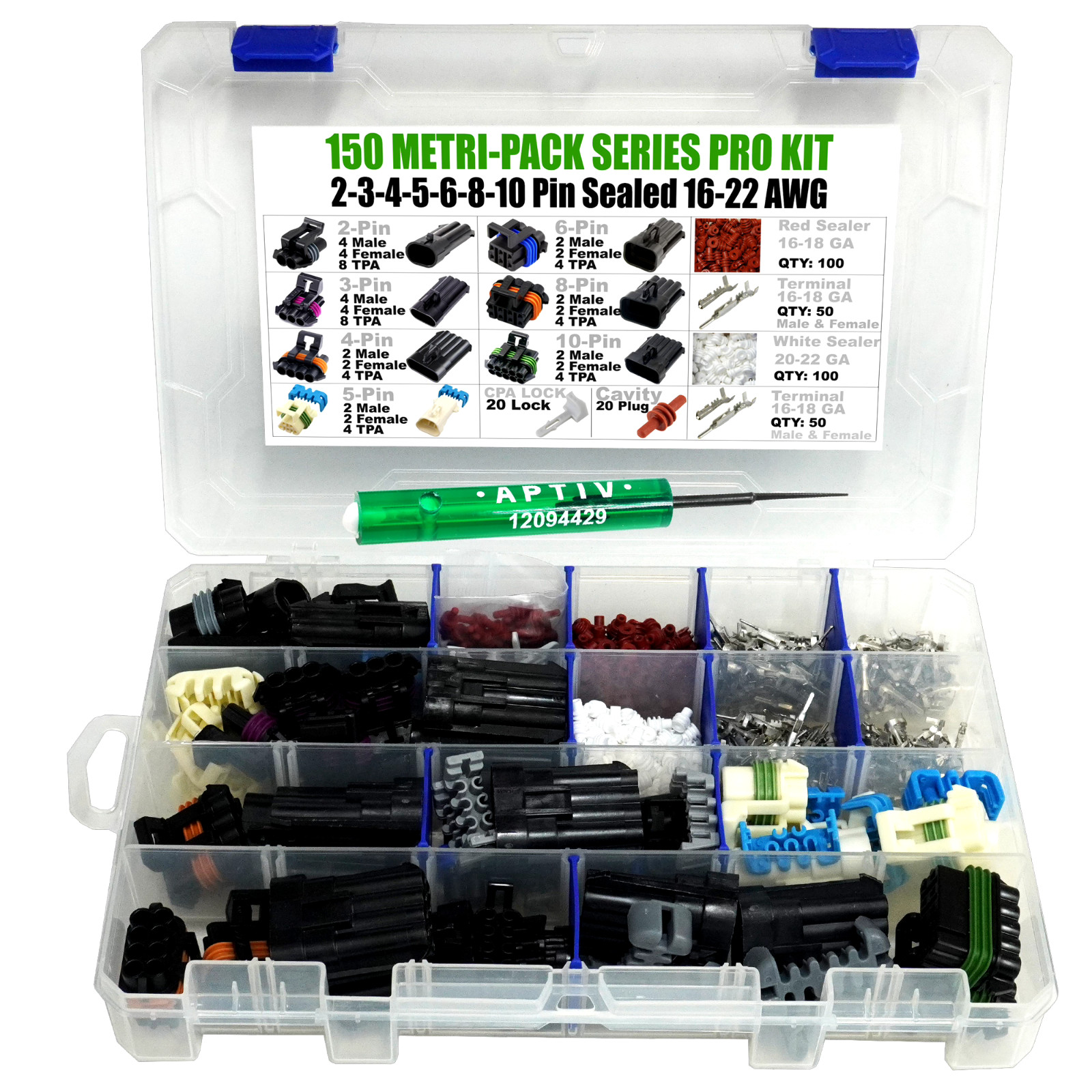 504PCS Metri-Pack 150 Series 2,3,4,5,6,8,10 PIN Connector w/16-22 AWG w/Tool