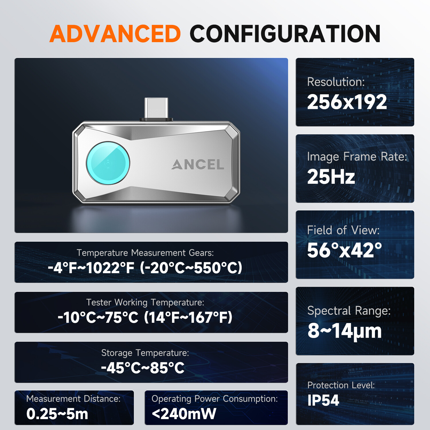 ANCEL Thermal Imaging Camera for Android 256×192 IR Resolution 25Hz Refresh Rate