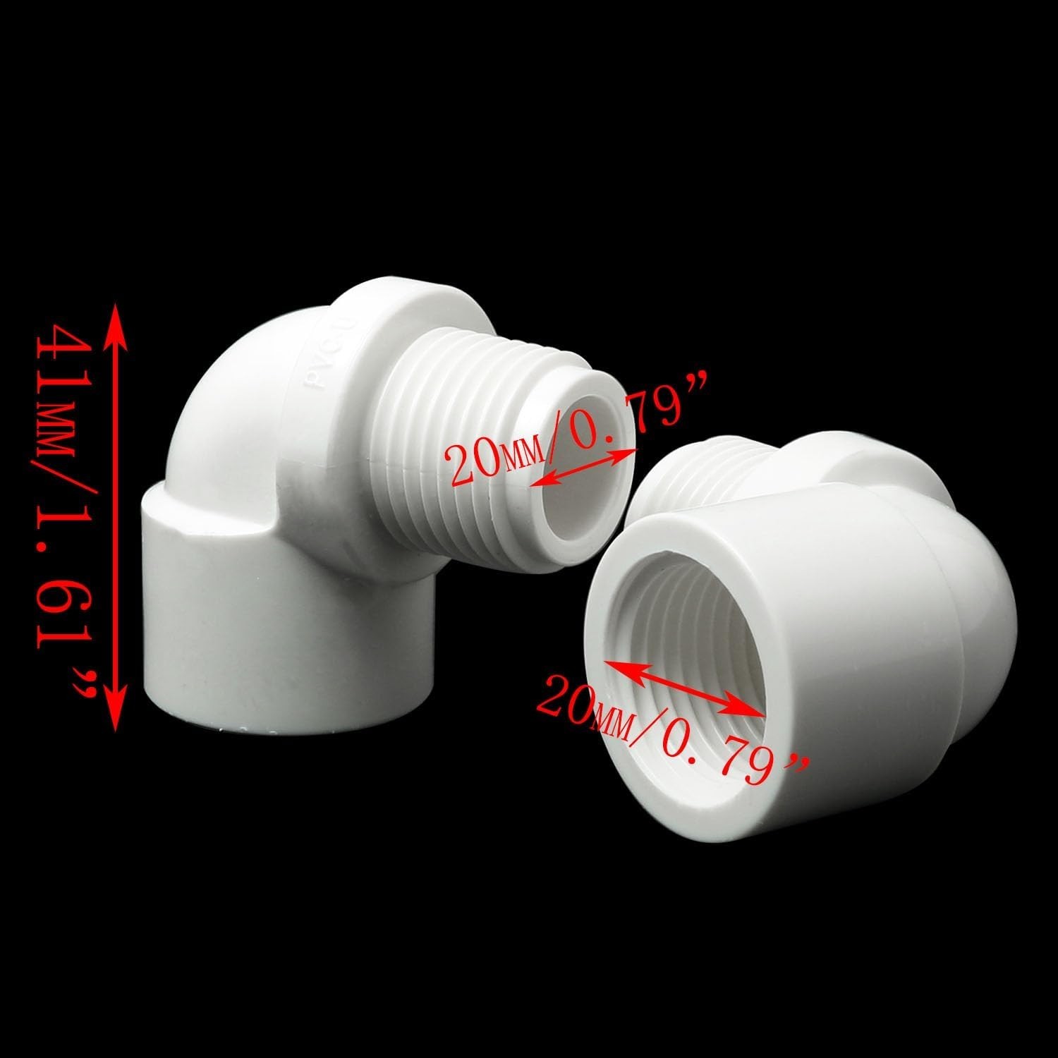 6PCS White 1/2» PVC Male Thread to Female Thread 90 degree Street Elbow Couplin
