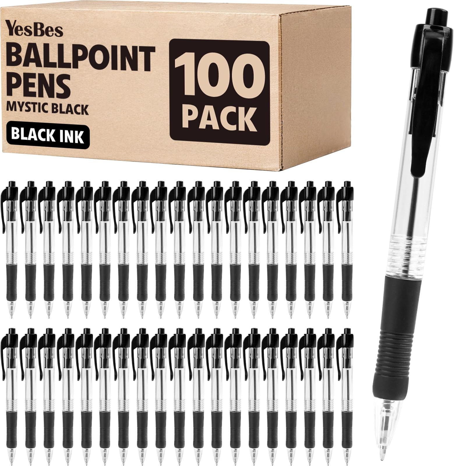 100 Pack Ballpoint Pens Bulk, Retractable 1 Count (Pack of 100), 100 pack