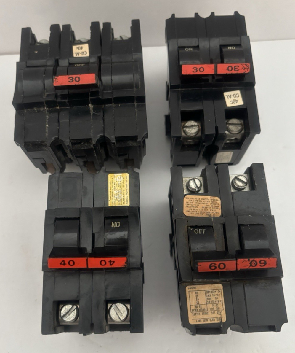 Lot of 4 FPE Stab-Lok Circuit Breakers-30A 3 Pole, 30A, 40A & 60A 2 Pole