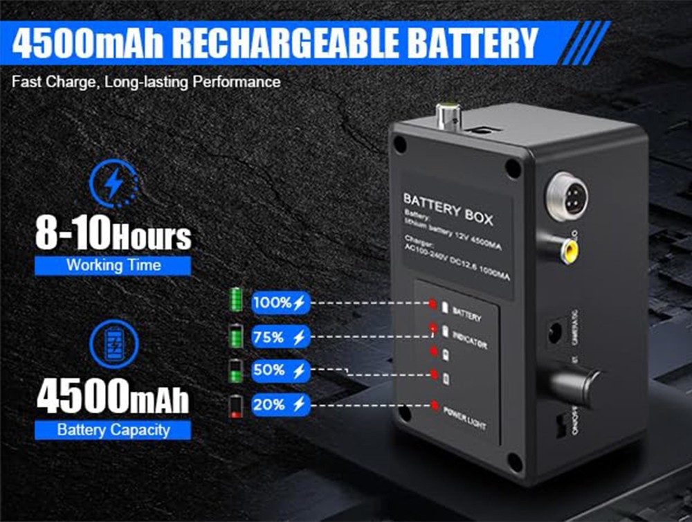 12V 4500mAh Pipe Sewer Inspection Camera Control Battery Box w/Counter&DVR