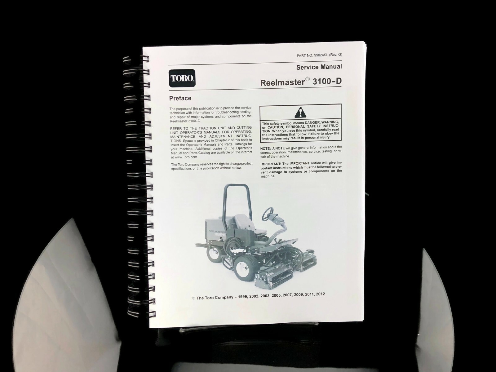 Toro Reelbaster 3100-D Service Manual SERVICE Manual Printed COIL Bound 300 PAGE