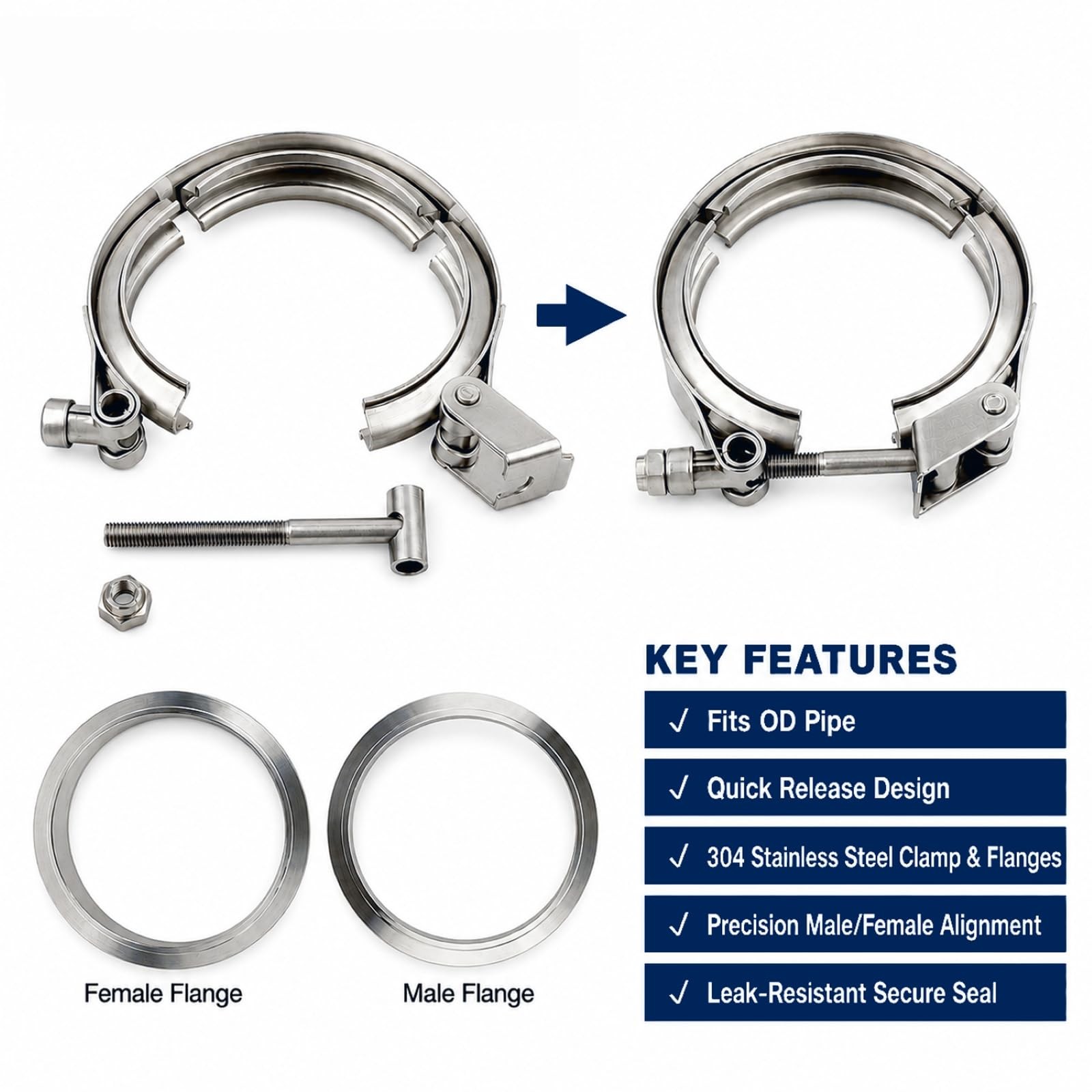 ROADFORMER 4 Inch V Band Clamp Kit with Male Female Flanges, 4 Pack Quick Rel…