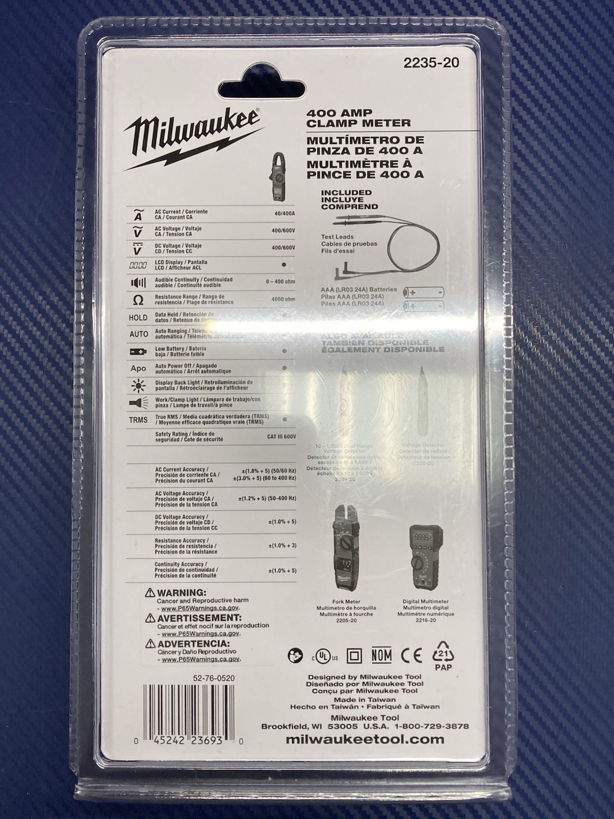NEW Milwaukee 2235-20 400 Amp True RMS Clamp Meter – 600V