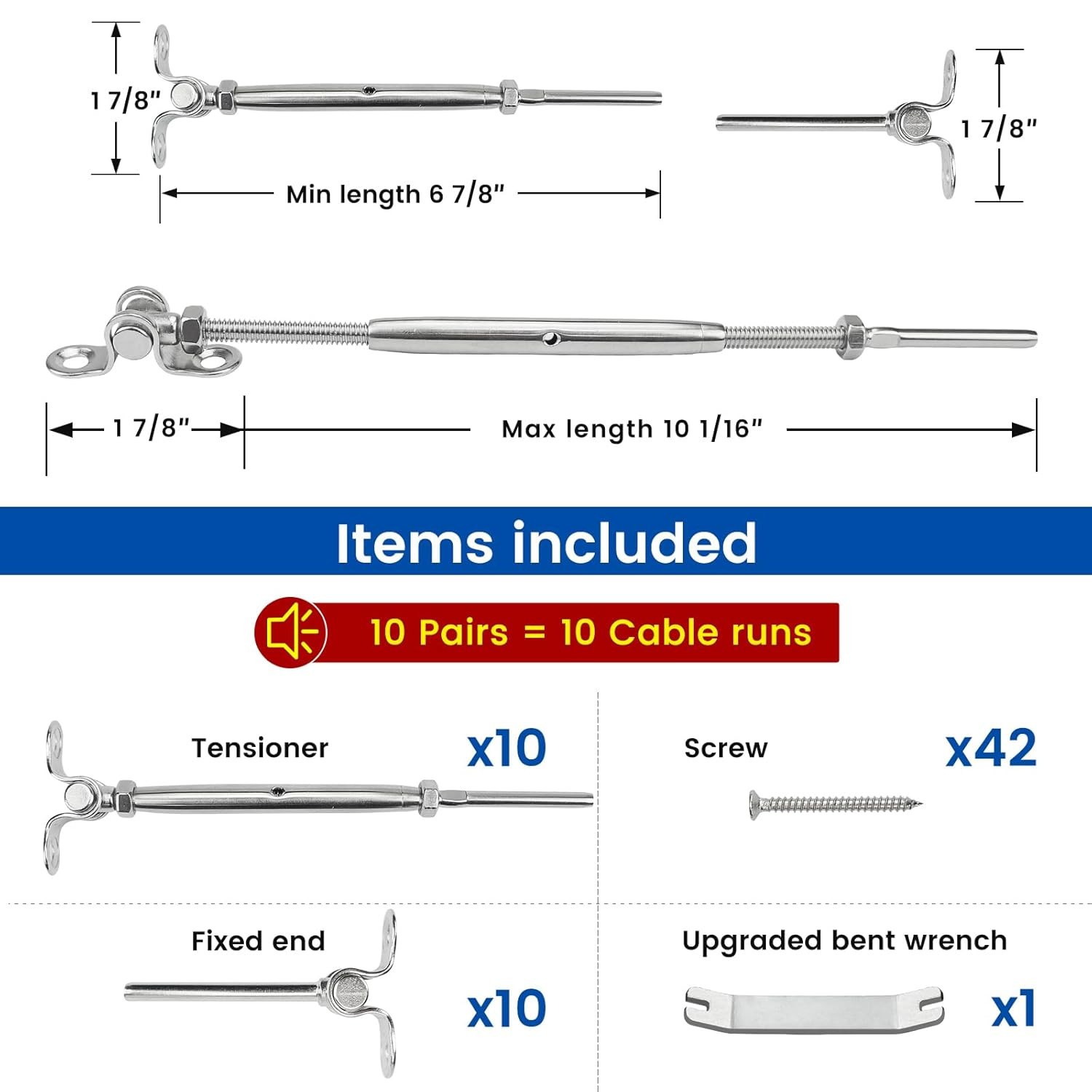 NEW 10-Pair Muzata Cable Railing Kit 1/8 Hardware T316 Stainless Steel CK07