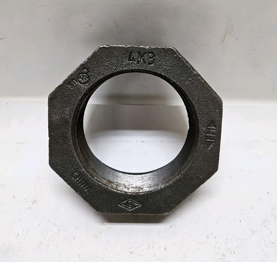 Black Malleable Iron Threaded Hex Bushing 4 MNPT x 3″ FNPT