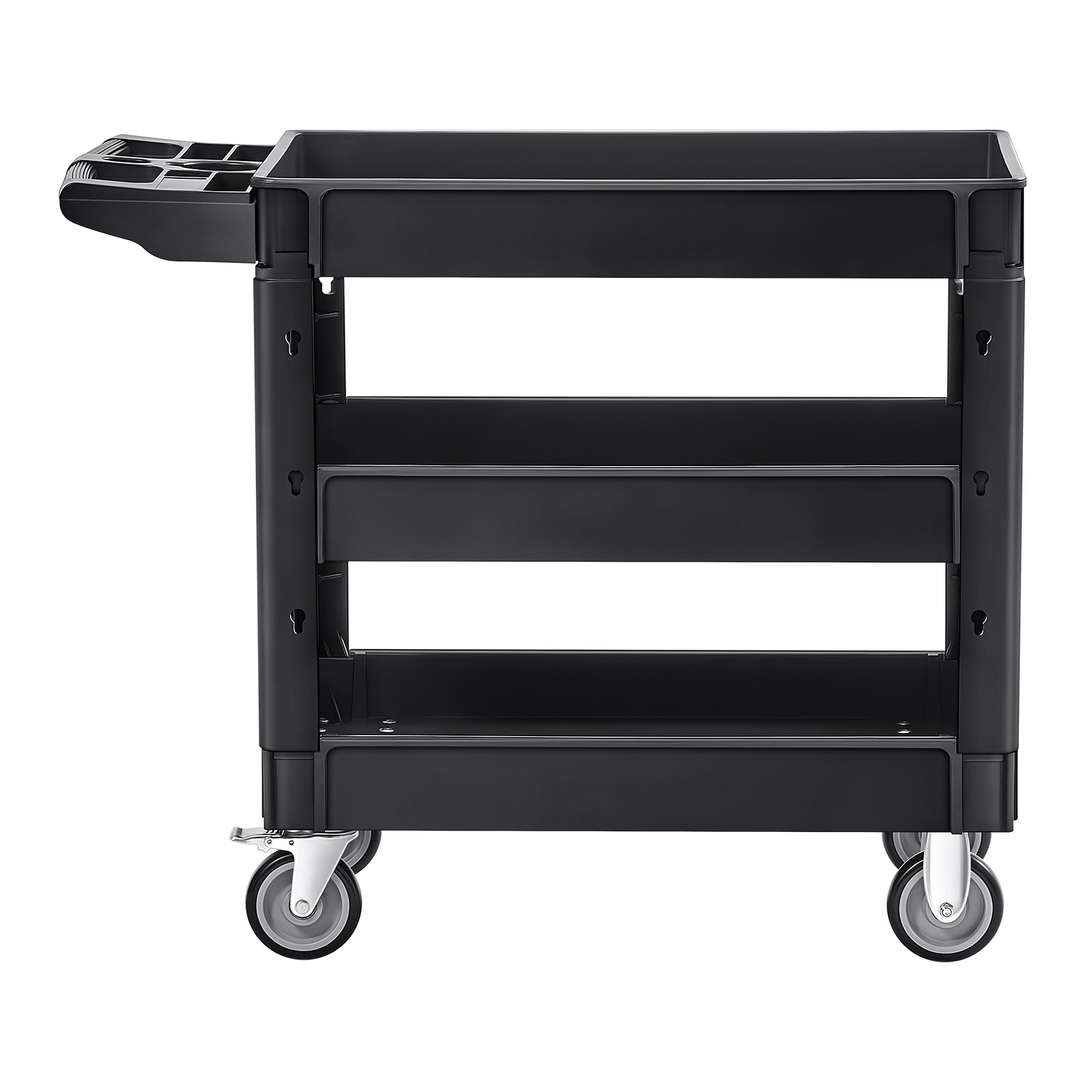 VEVOR Utility Service Cart 3 Shelf 550LBS 360° Swivel Wheels (2 with Brakes)