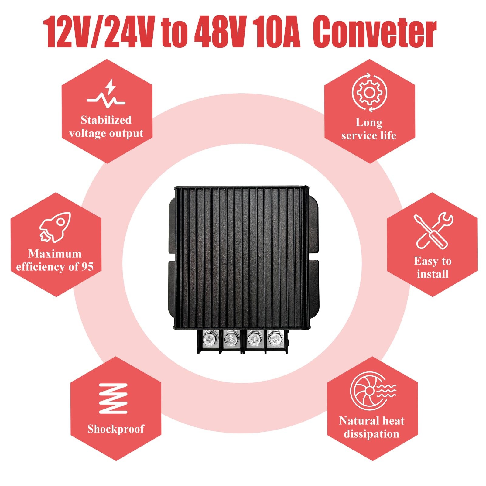 MZHOU UP-48V 10A 480W DC-DC Power Converter 12V/24V to 48V Step-Up for Solar/EV
