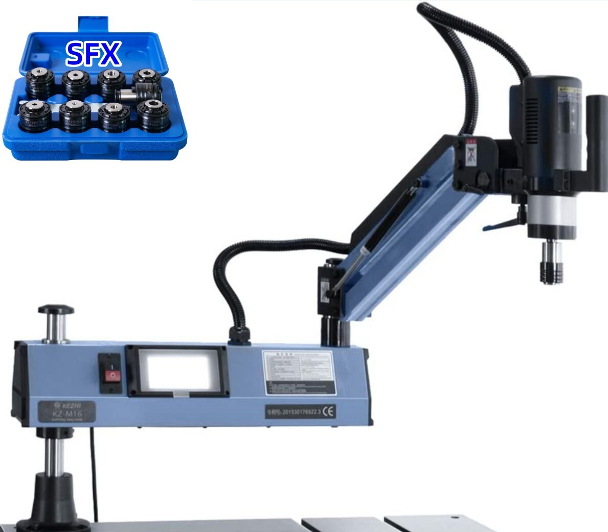 USED SFX US Stock Electric Tapping Machine Arm Tapper M3-M16 9PCS ANSI Collets