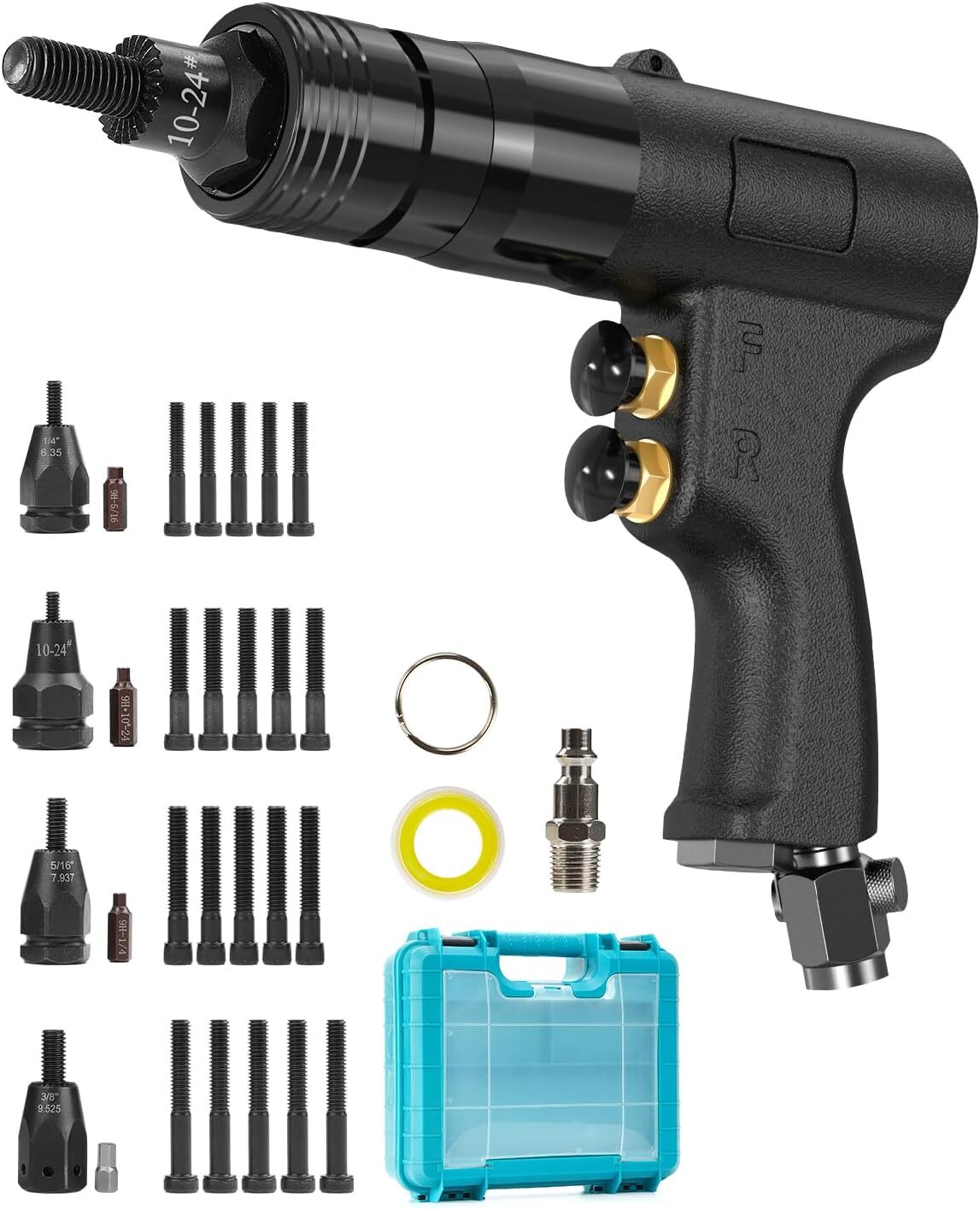 4-in-1 Pneumatic Rivet Nut Gun Set (10-24 & 1/4 & 5/16 & 3/8) Air Nutsert Gun