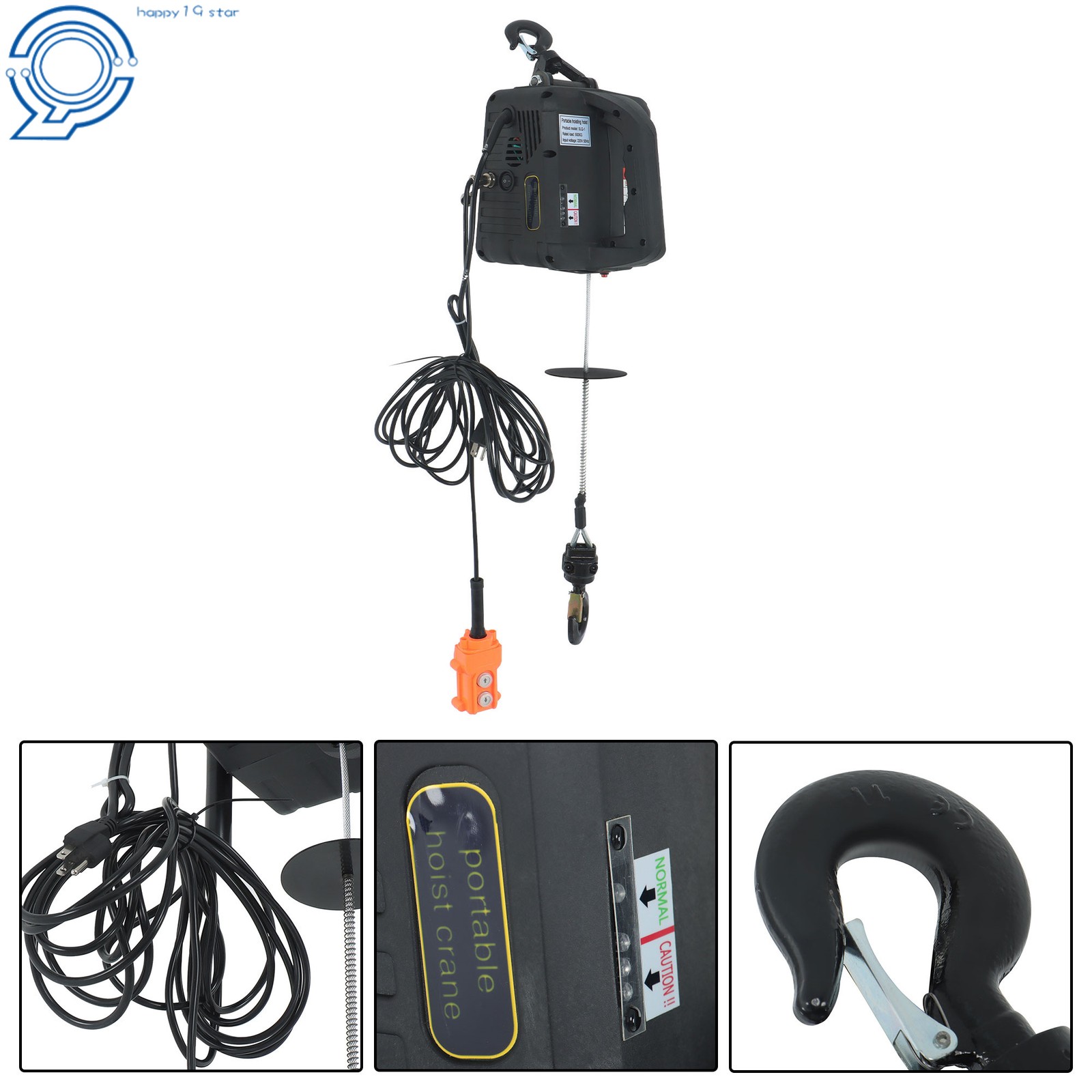 3in1 1100Lbs Electric Hoist Winch Crane Wired and Wireless Remote Control