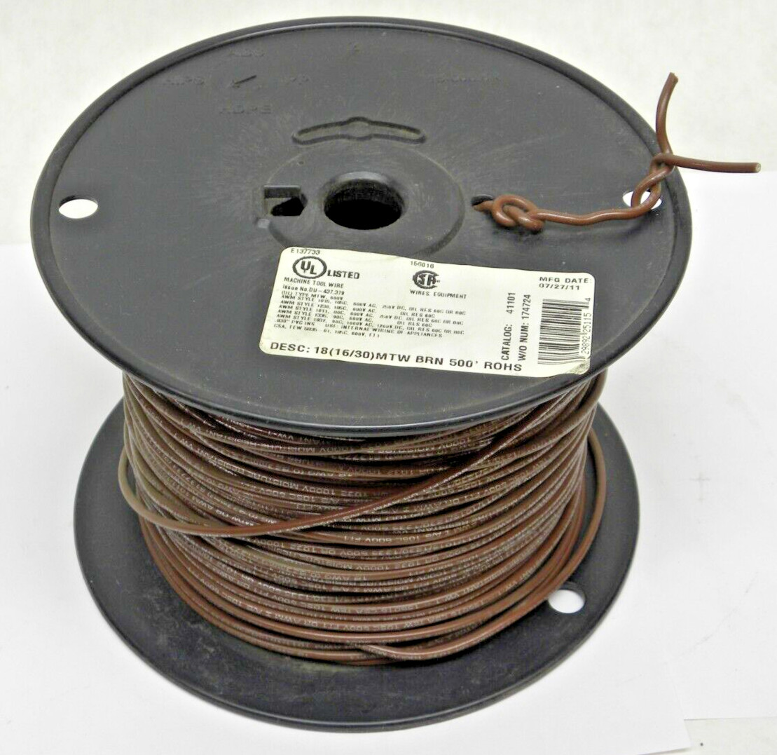500′ 18 AWG (16/30) MTW BROWN 600V COPPER STRANDED MACHINE WIRE ROHS E137733 HR
