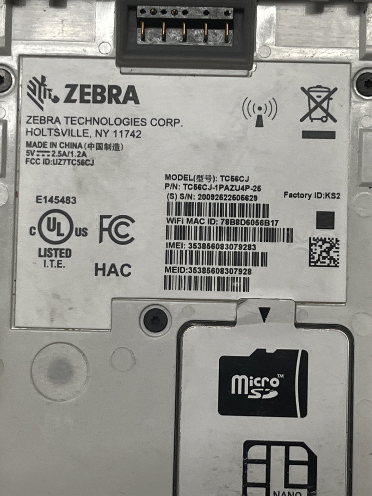 ZEBRA TC56CJ-1PAZU4P-25 Mobile Barcode Scanner