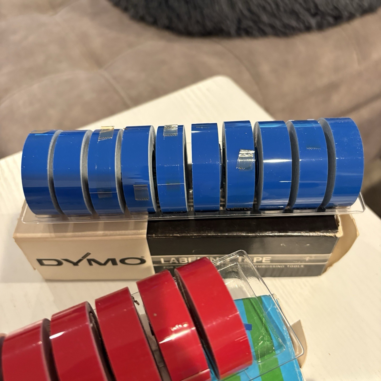 3 Boxes = 24 Rolls Vintage Dymo Labeling Embossing Tape Red & Blue Glossy 1977