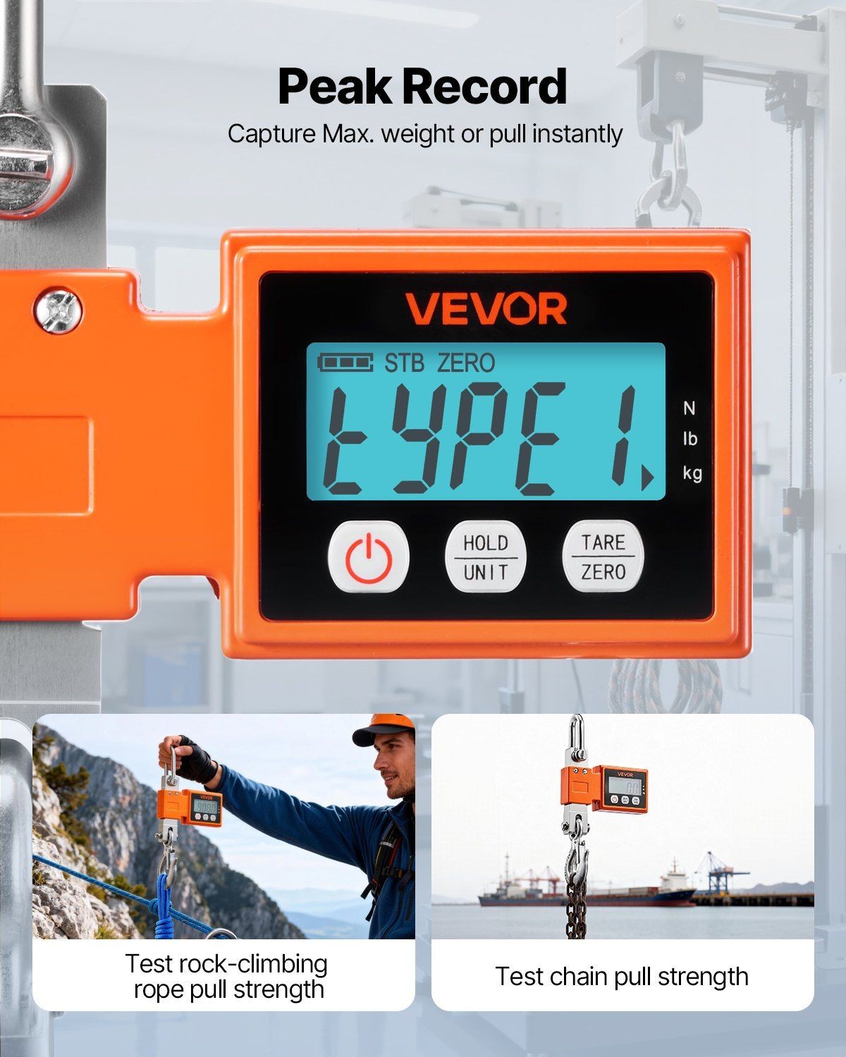 Digital Crane Scale 1100lb/500kg, Cast-Aluminum Body, 0.2lb Resolution