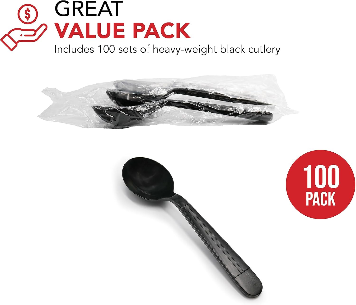 Individually Wrapped Black Plastic Utensil Sets/Heavy Duty Flatware Packs, Soup