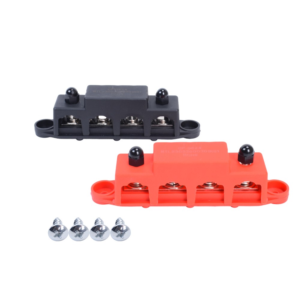 Red & Black 5/16″ 4 Stud Power Distribution Busbar Bus Bar With Cover Fast Ship